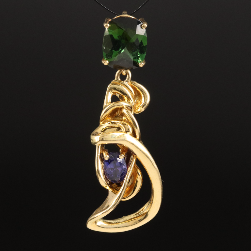 18K Tourmaline and Color Change Sapphire Pendant