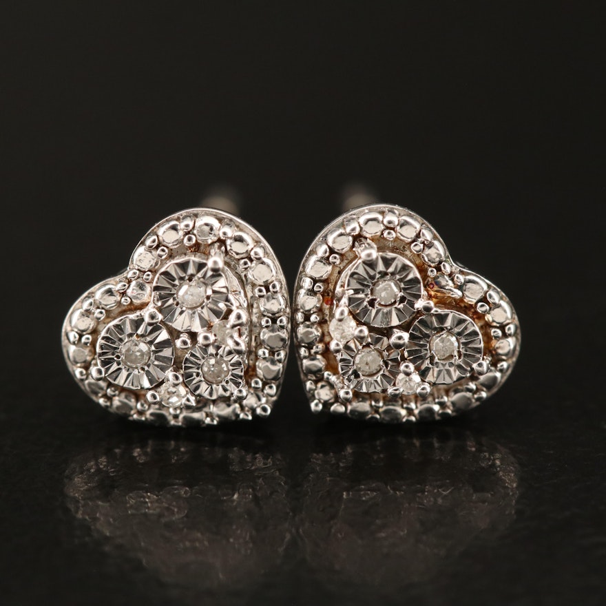 Sterling Diamond Heart Stud Earrings