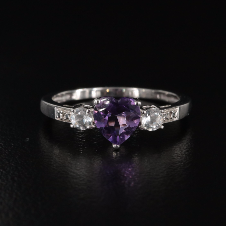 Sterling Amethyst and White Sapphire Heart Ring