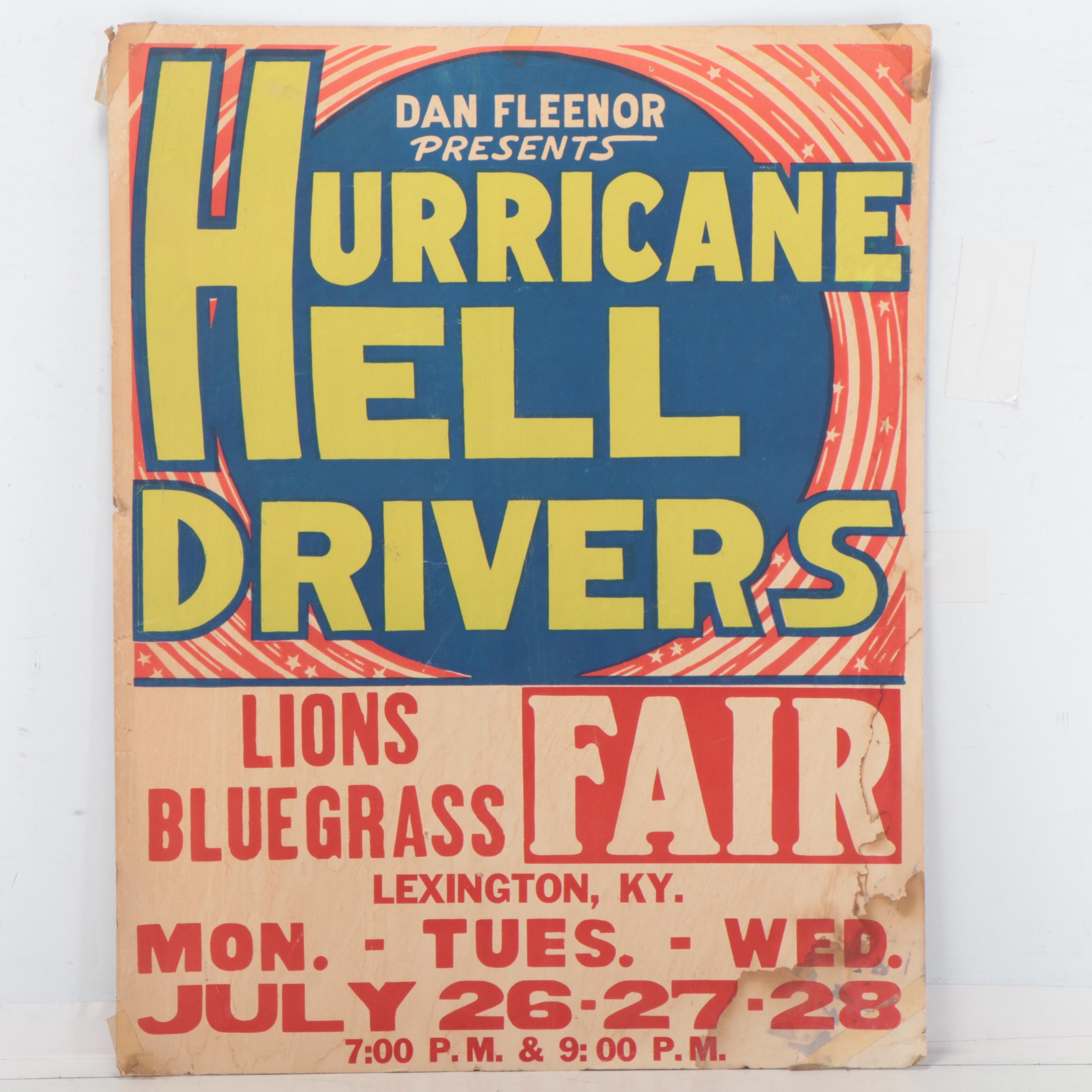 Kentucky Bluegrass Fair Dan Fleenor's  Hurricane Hell Drivers Poster, 1971