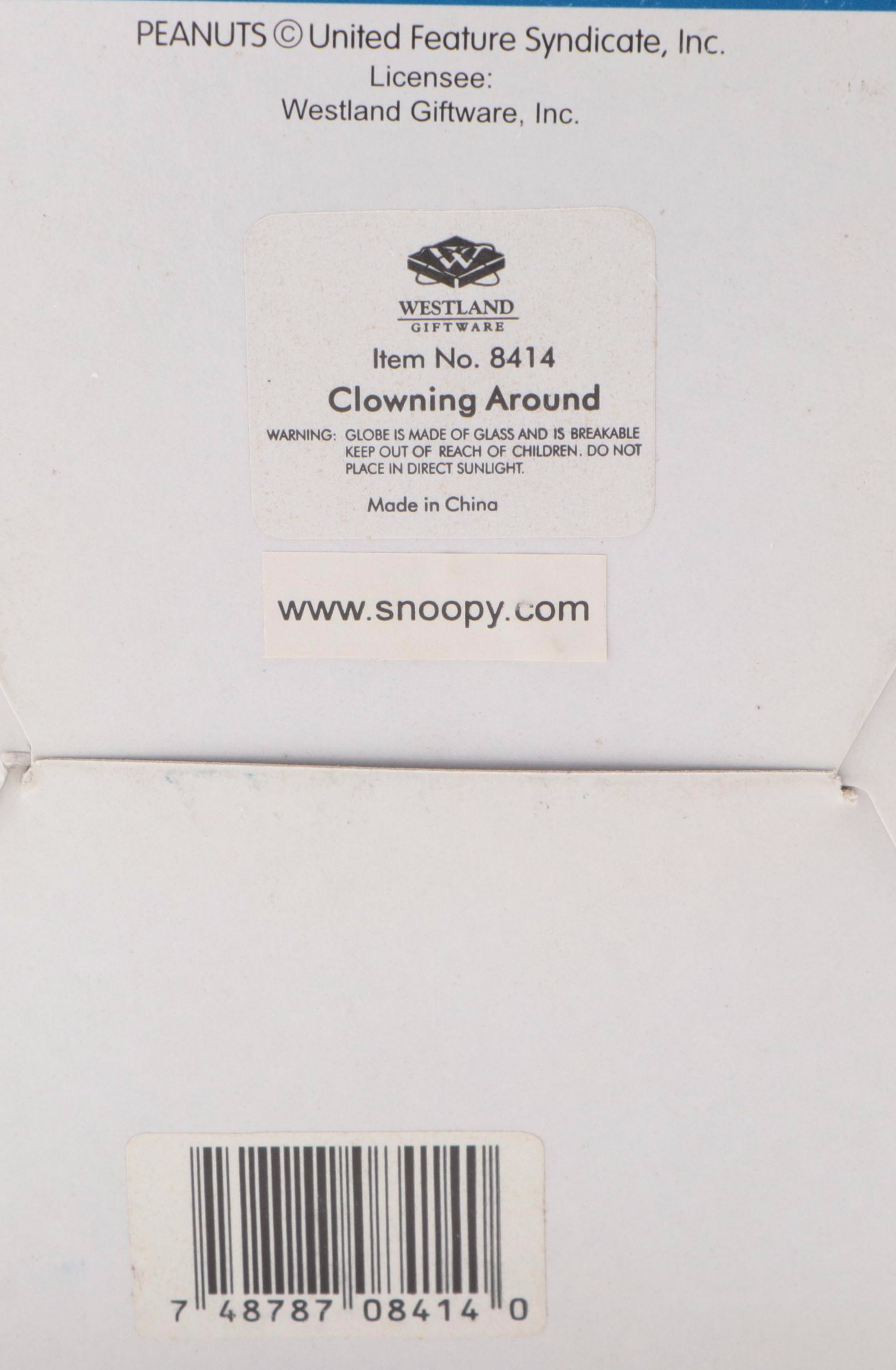 Westland Peanuts on Parade "Clowning Around" Snoopy Snow Globe