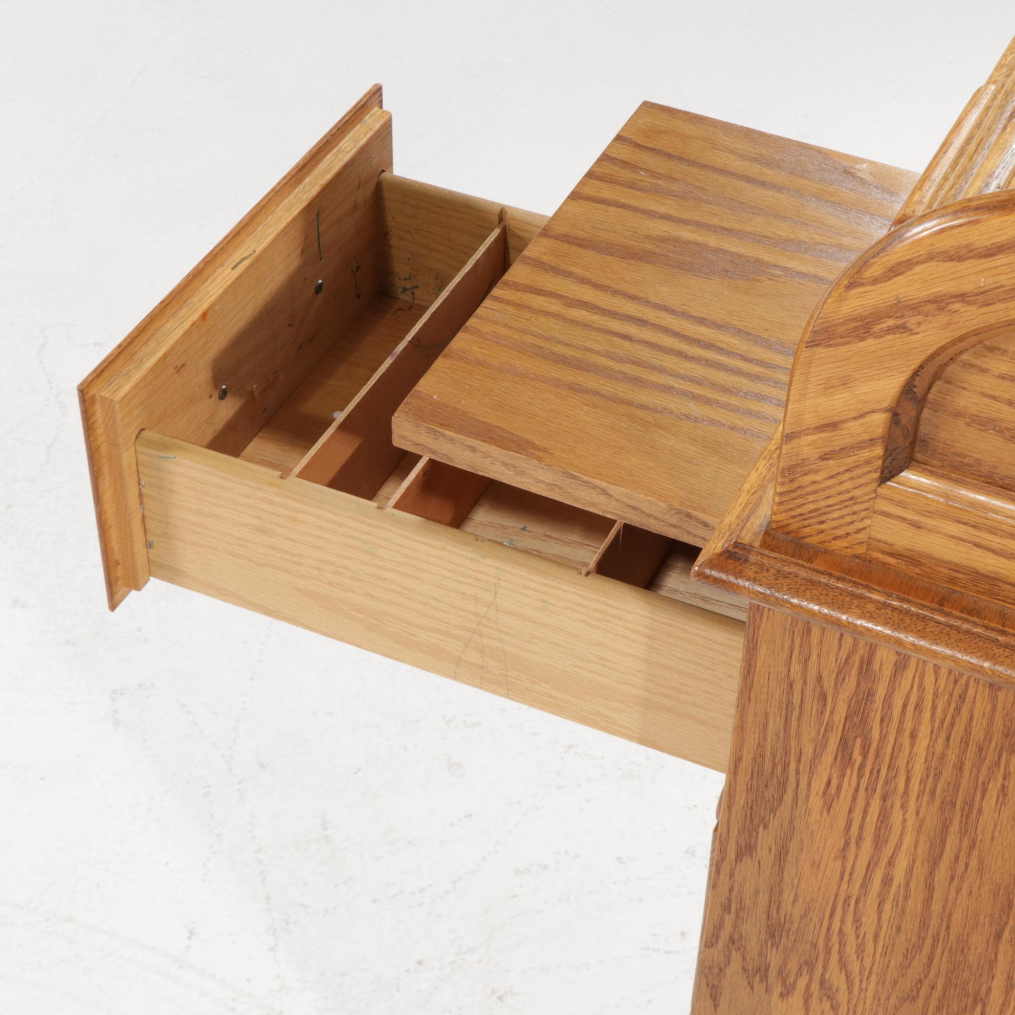 Oak Crest Victorian Style Oak Roll-Top Desk with Chair, Late 20th Century