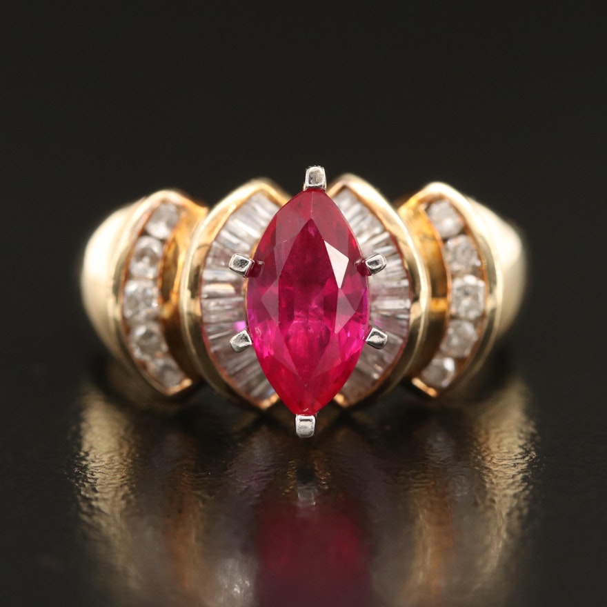 10K Ruby and Diamond Navette Ring