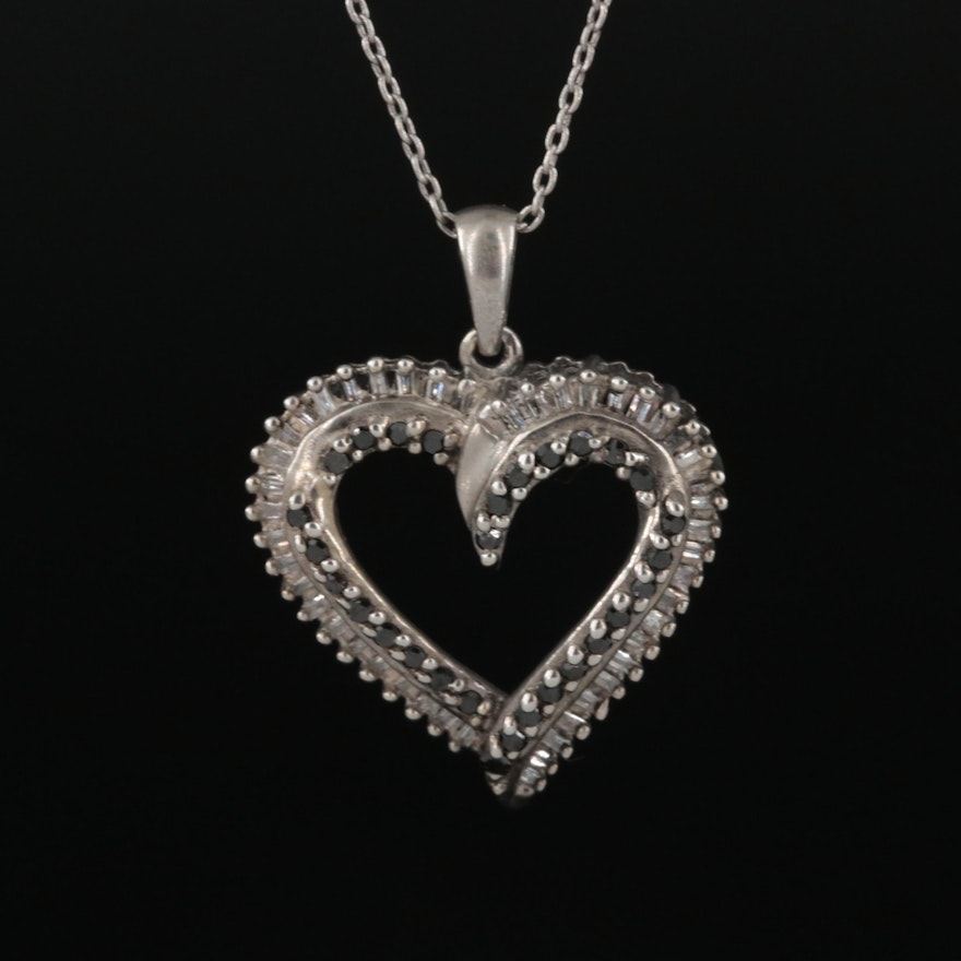 Sterling Diamond Heart Pendant Necklace