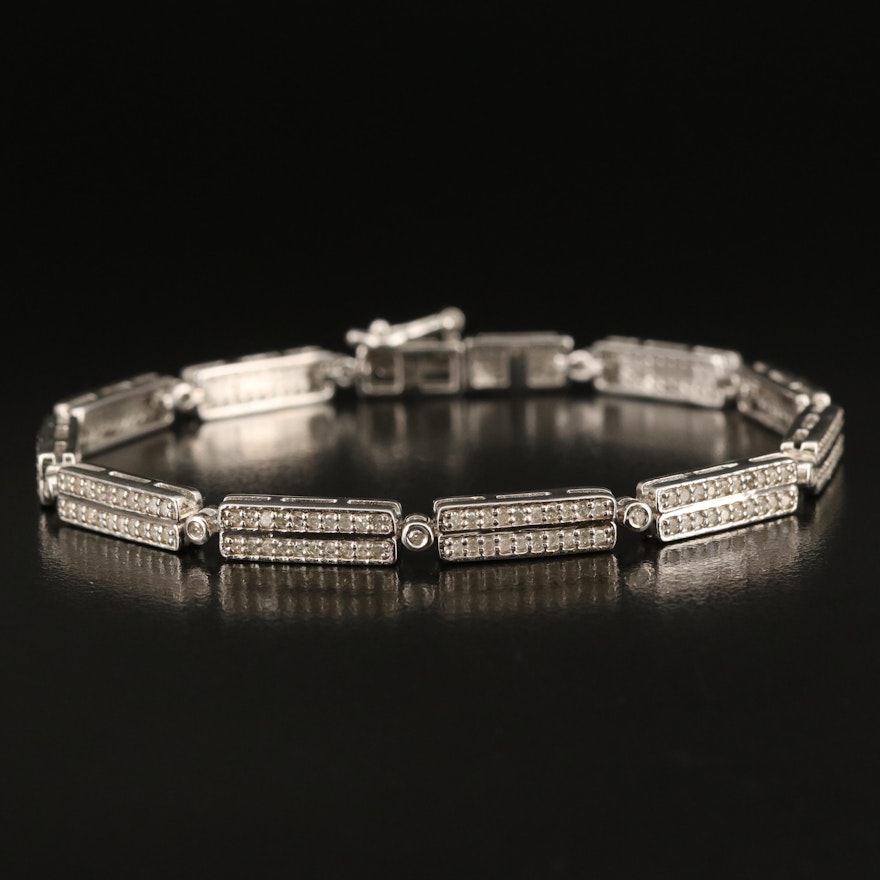 Sterling Silver Diamond Panel Bracelet