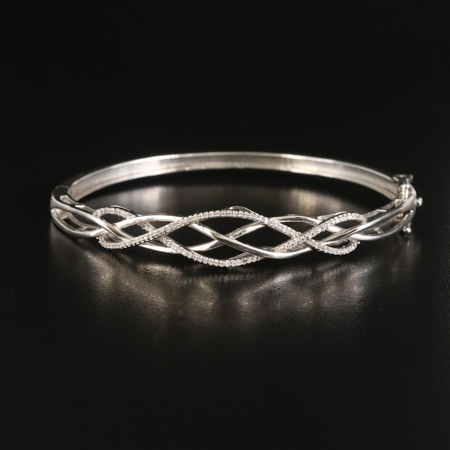 Sterling Diamond Braided Hinged Bangle