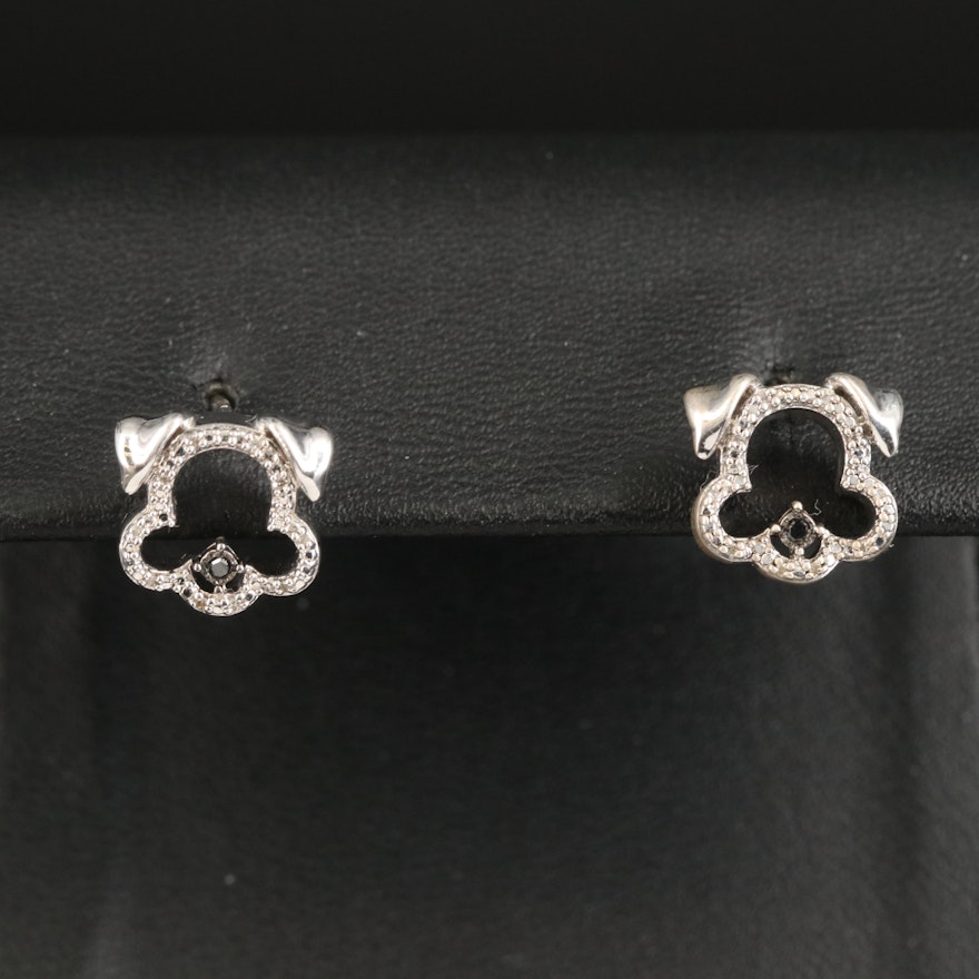 Sterling Diamond Dog Stud Earrings