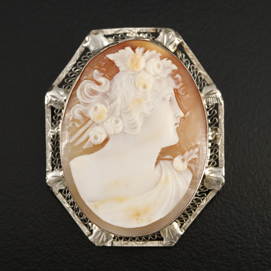 Vintage 14K Shell Cameo Converter Brooch