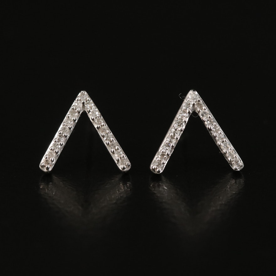 Sterling Diamond Chevron Stud Earrings