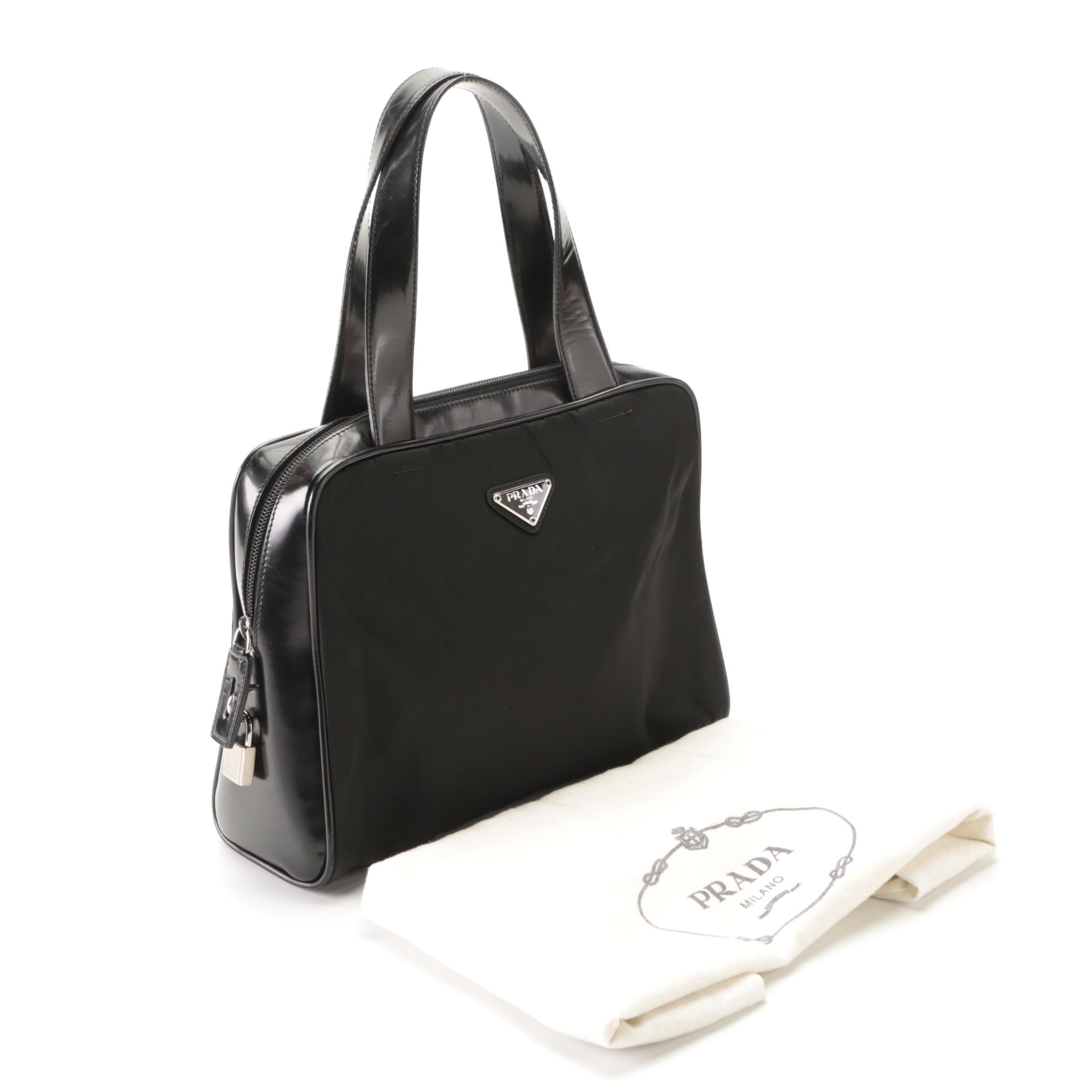 Prada Zip Tote in Black Tessuto Nylon and Spazzolato Leather Trim