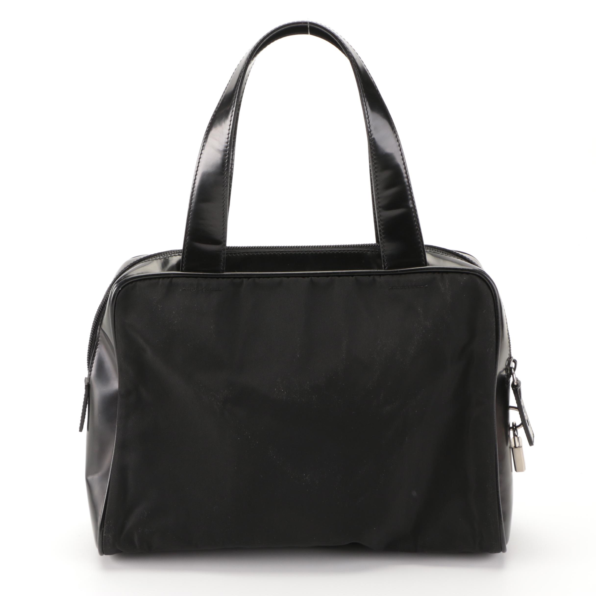 Prada Zip Tote in Black Tessuto Nylon and Spazzolato Leather Trim