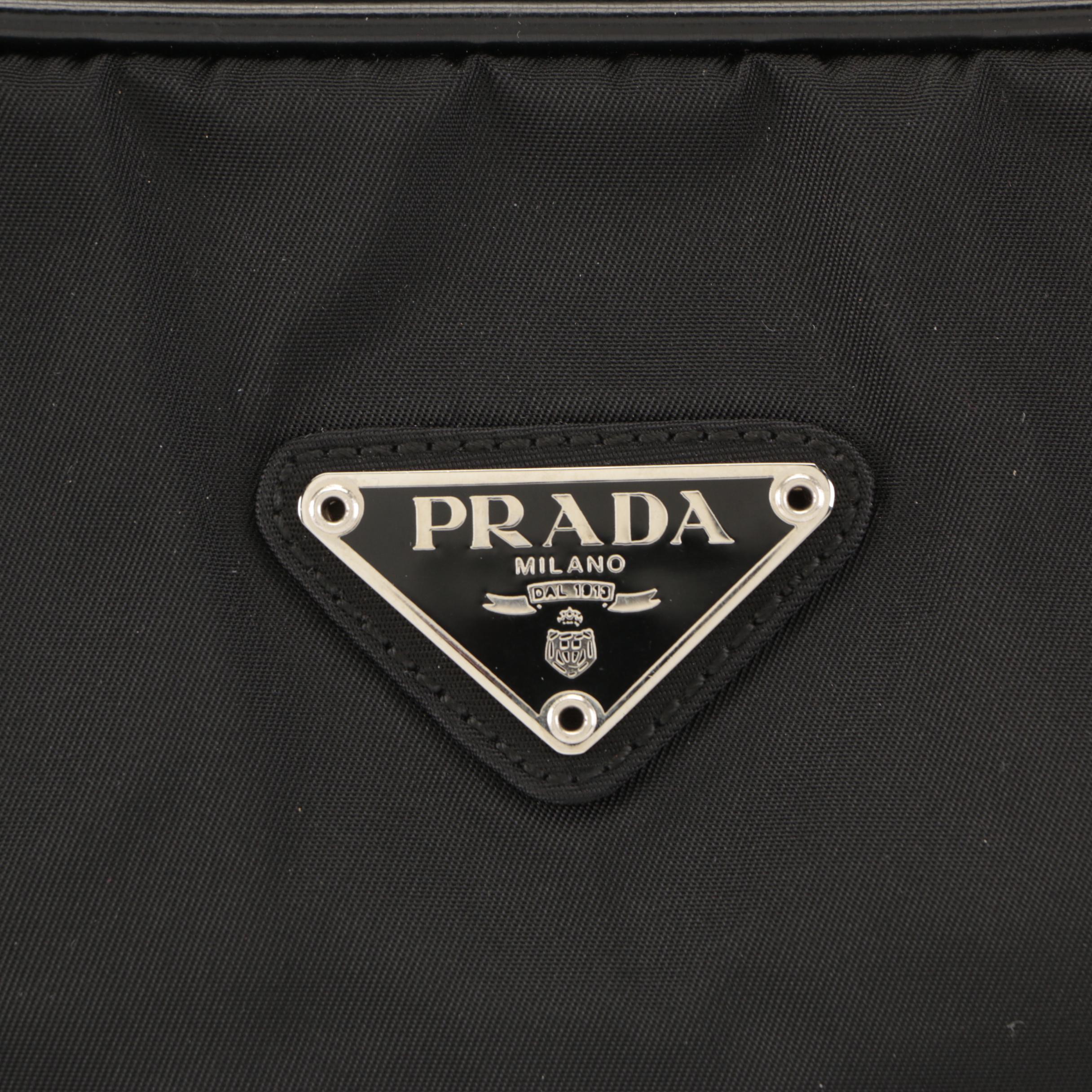 Prada Zip Tote in Black Tessuto Nylon and Spazzolato Leather Trim