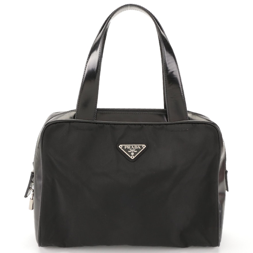 Prada Zip Tote in Black Tessuto Nylon and Spazzolato Leather Trim