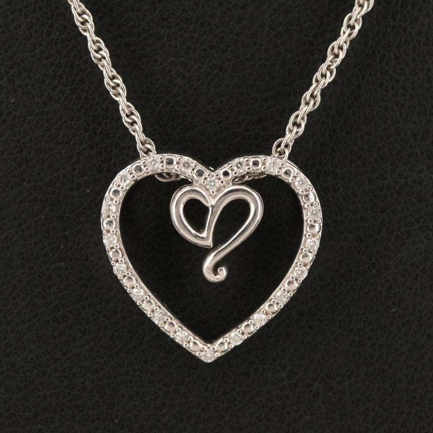 Sterling Diamond Heart Pendant with Chain