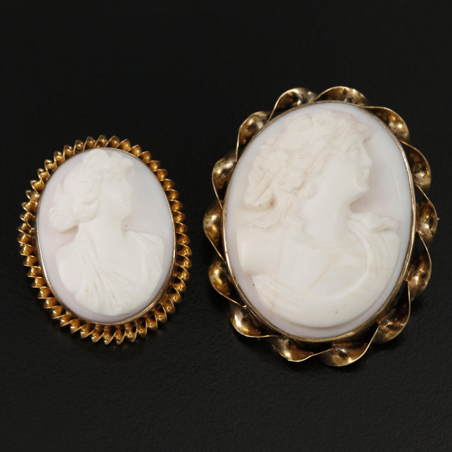 Vintage 10K Conch Shell Cameo Converter Brooches