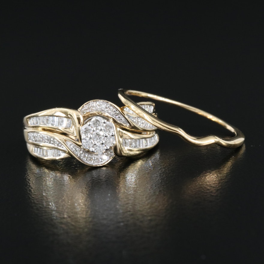 Sterling Diamond Cluster Ring Set