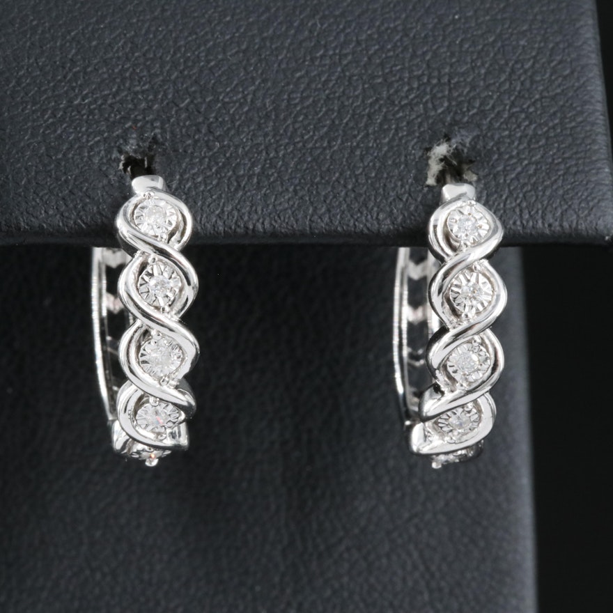 Sterling Diamond Hoop Earrings