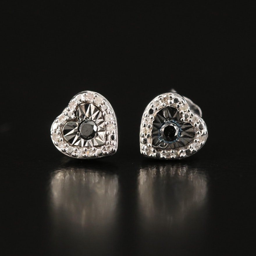 Sterling Diamond Heart Stud Earrings