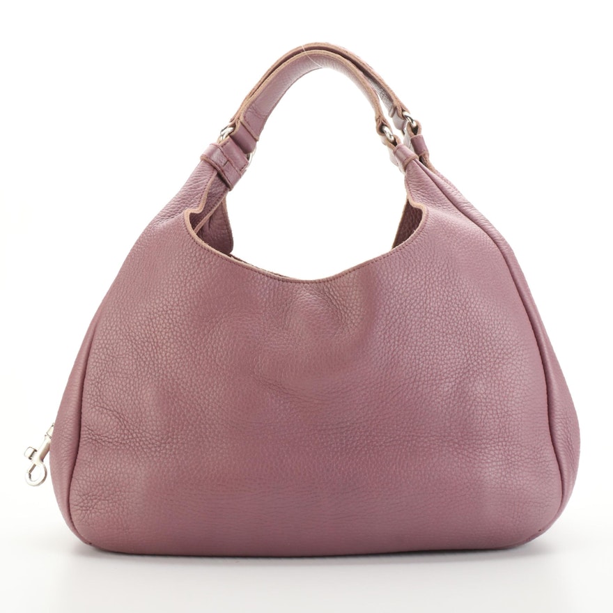 Bottega Veneta Grained Purple Leather Shoulder Bag with Intrecciato Detail