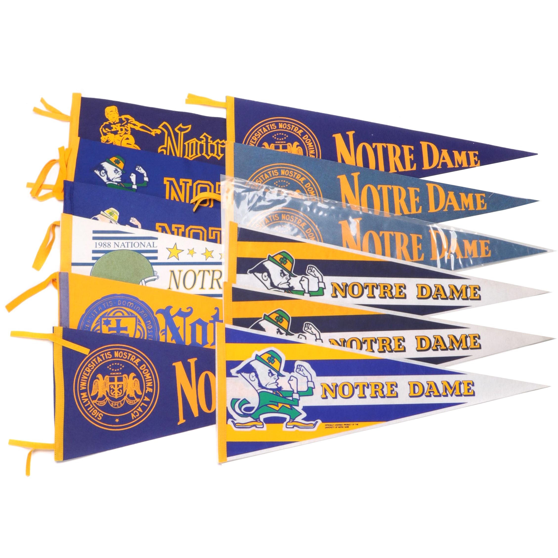 Notre Dame 1988 NCAA Football National Champ Mascot, Motto Pennants, 1950s–1980s