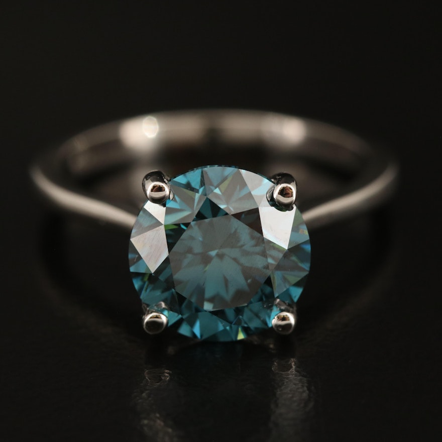 14K 3.29 CT Fancy Greenish Blue Diamond Solitaire Ring