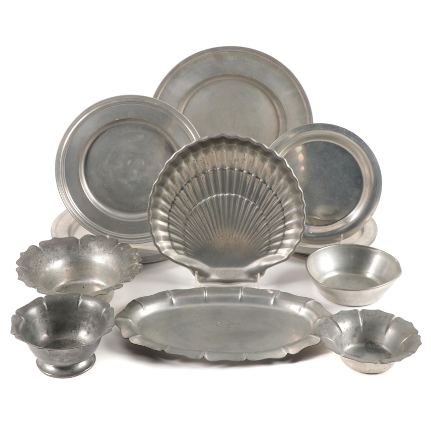 Gorham, Flagg & Homan, and Other Pewter Serveware, Mid-20th Century