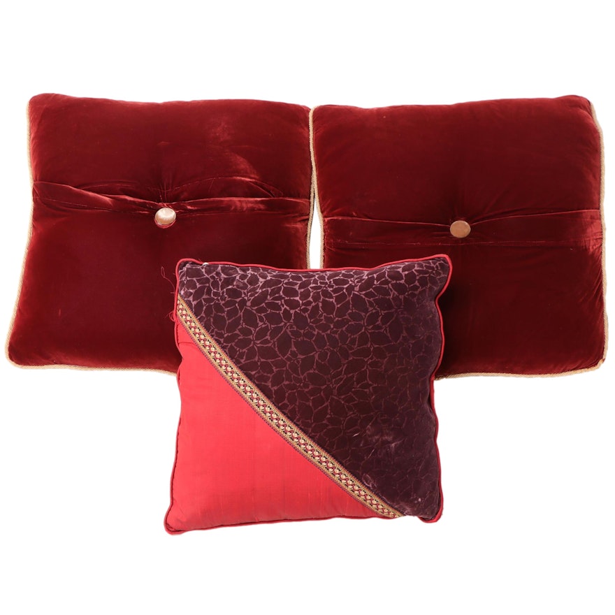 Three Custom Pillows in Red and Purple