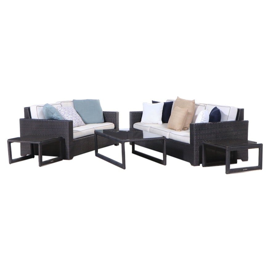 Frontgate Five-Piece Resin Wicker Patio Seating with Tables