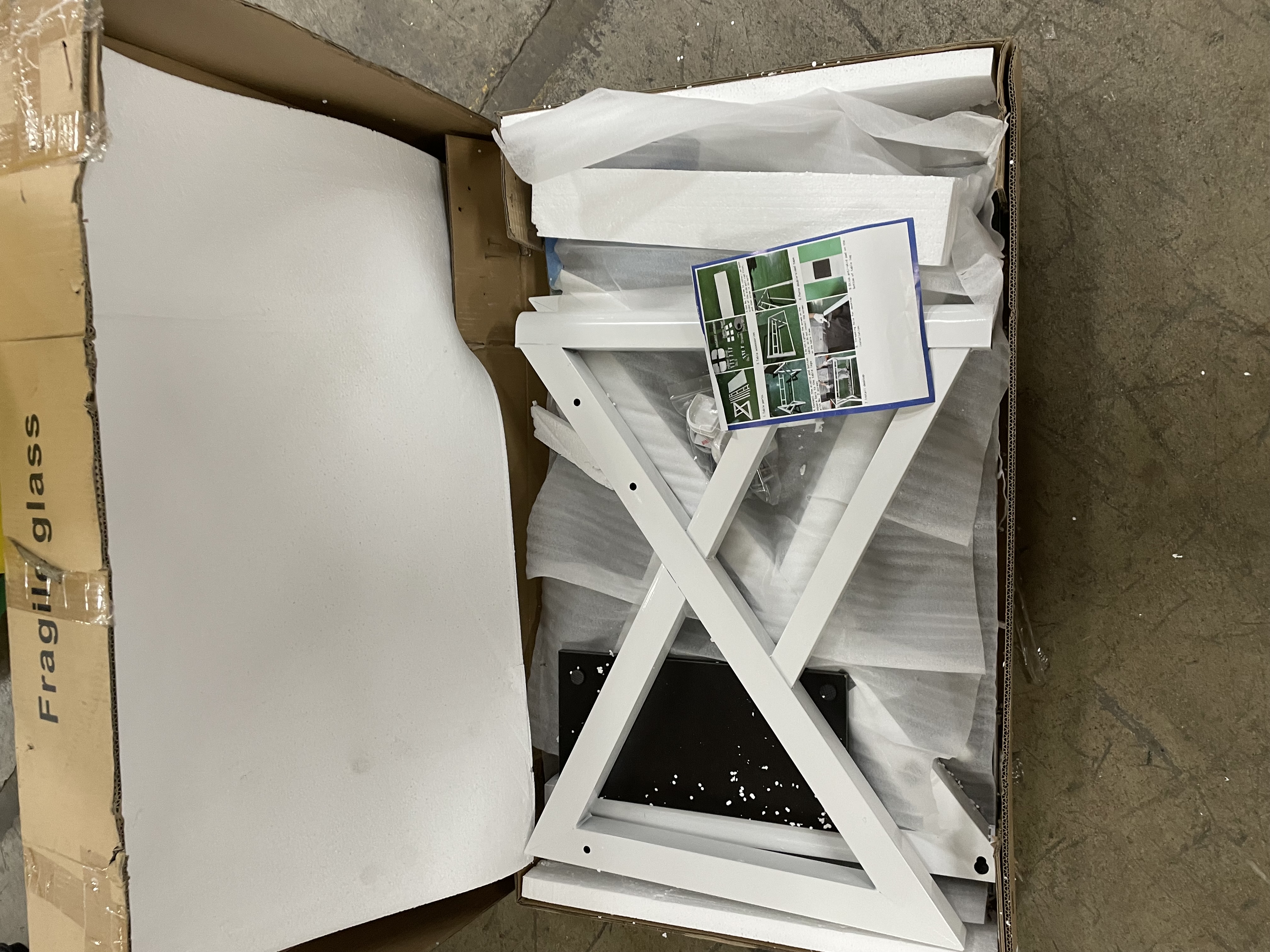 URRED White-Finished Carbon Steel Computer Desk with Black Glass Top