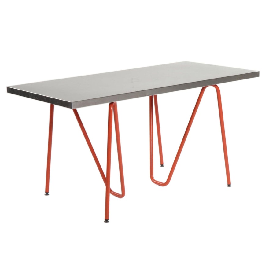 IKEA "Vika Hyttan" Stainless Steel Tabletop with Bent Tubular Steel Supports