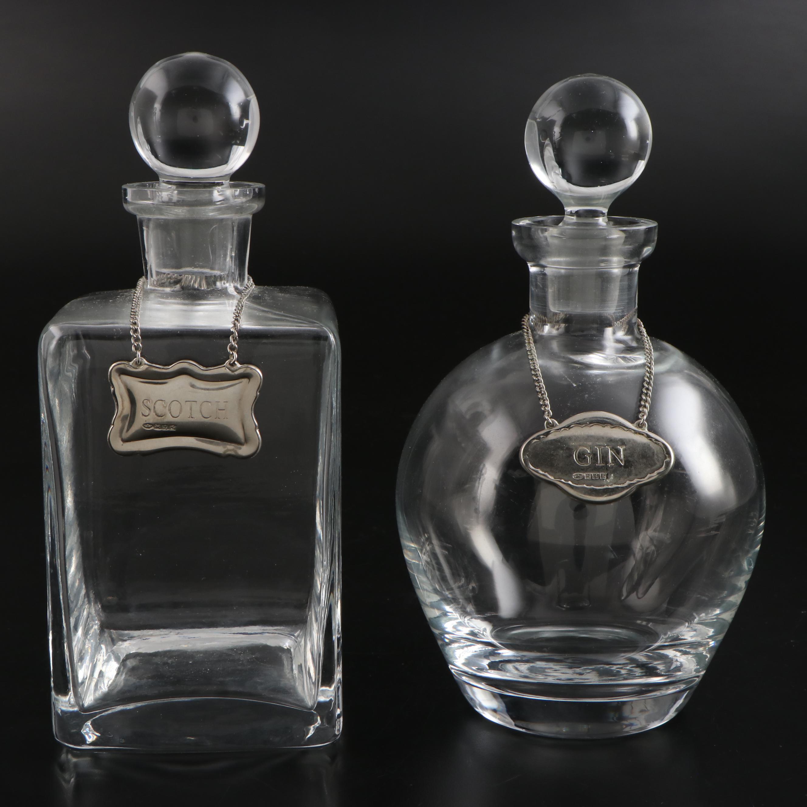 Liquor Decanters with Pottery Barn English Sterling Labels and Crystal Perfume