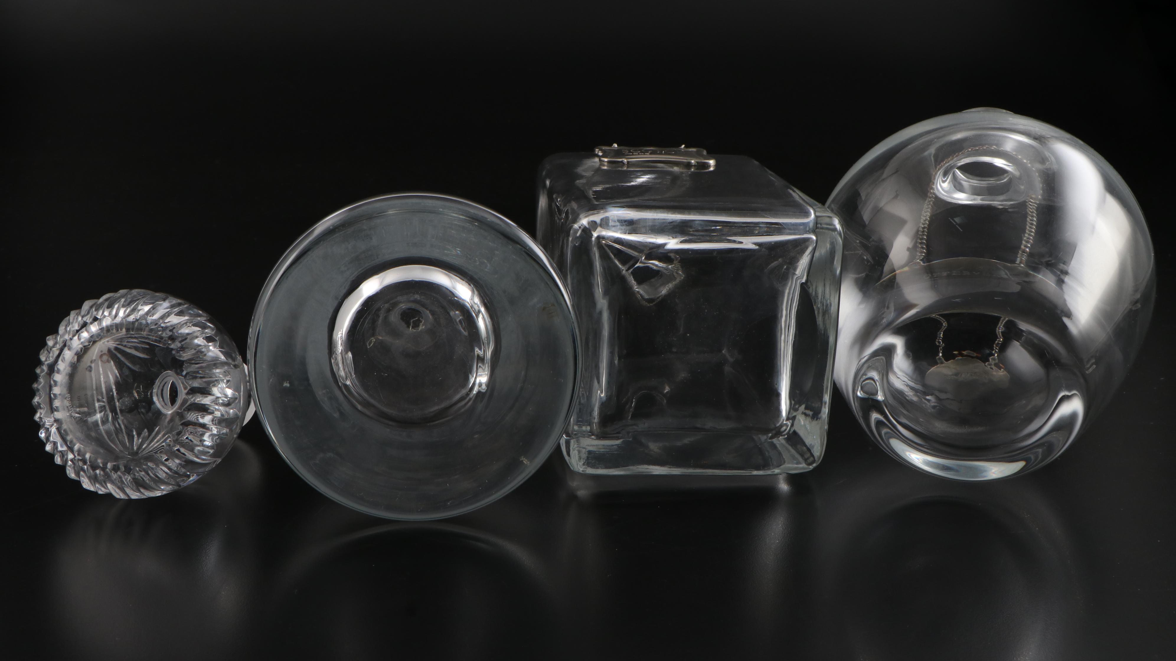 Liquor Decanters with Pottery Barn English Sterling Labels and Crystal Perfume