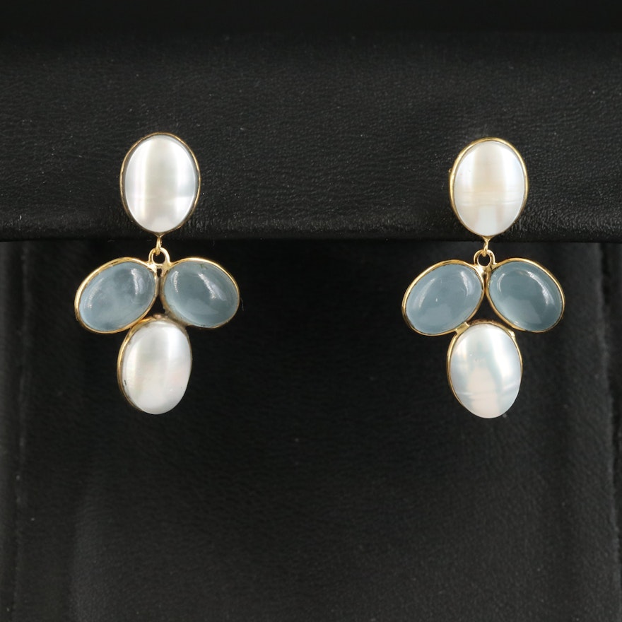 14K Chalcedony and Pearl Drop Earrings