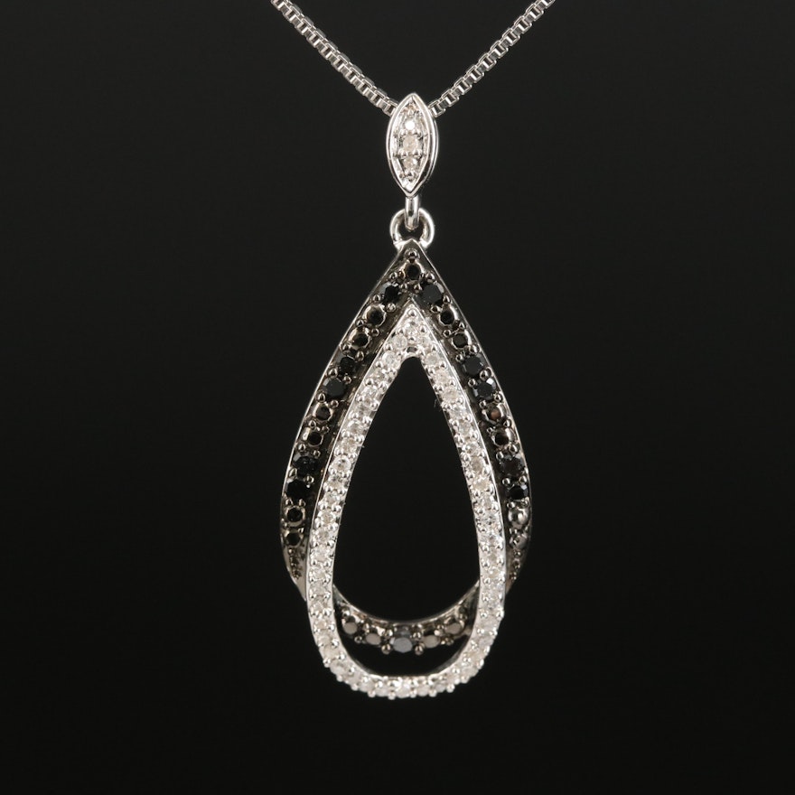 Sterling Diamond Teardrop Pendant Necklace