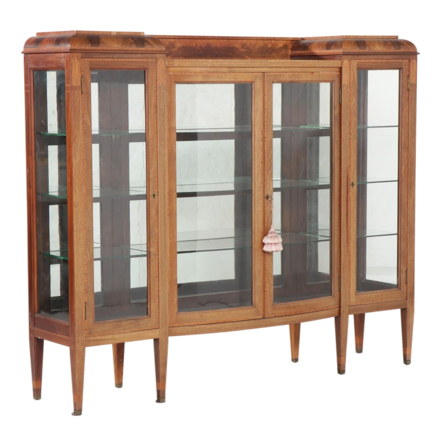 Neoclassical Style Figured Mahogany and Line-Inlaid Vitrine Cabinet