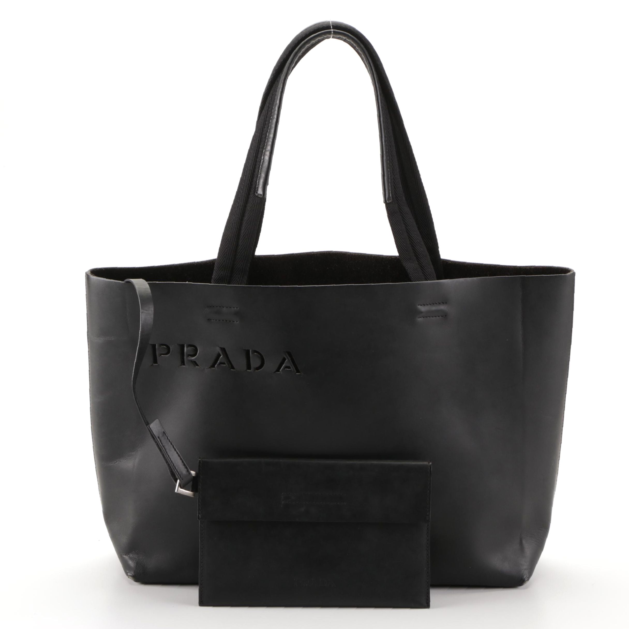 Prada Shopping Tote with Pouch in Smooth Black Leather