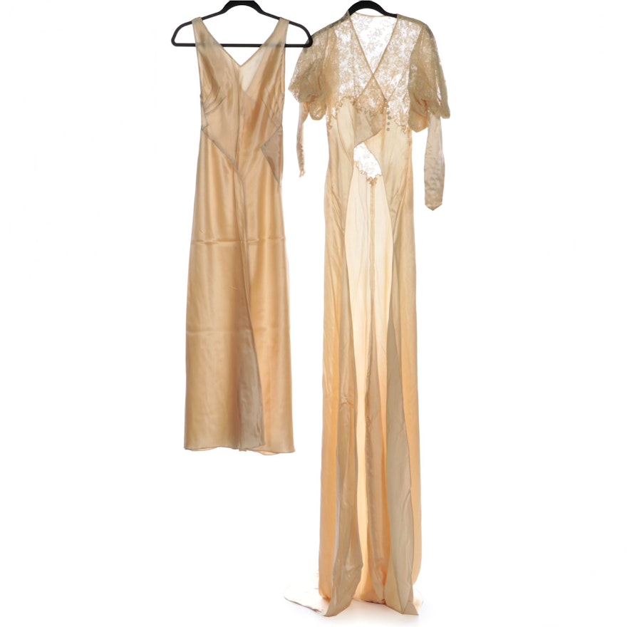 Bias Cut Silk Satin and Lace Two-Piece Wedding Gown Ensemble, 1930s