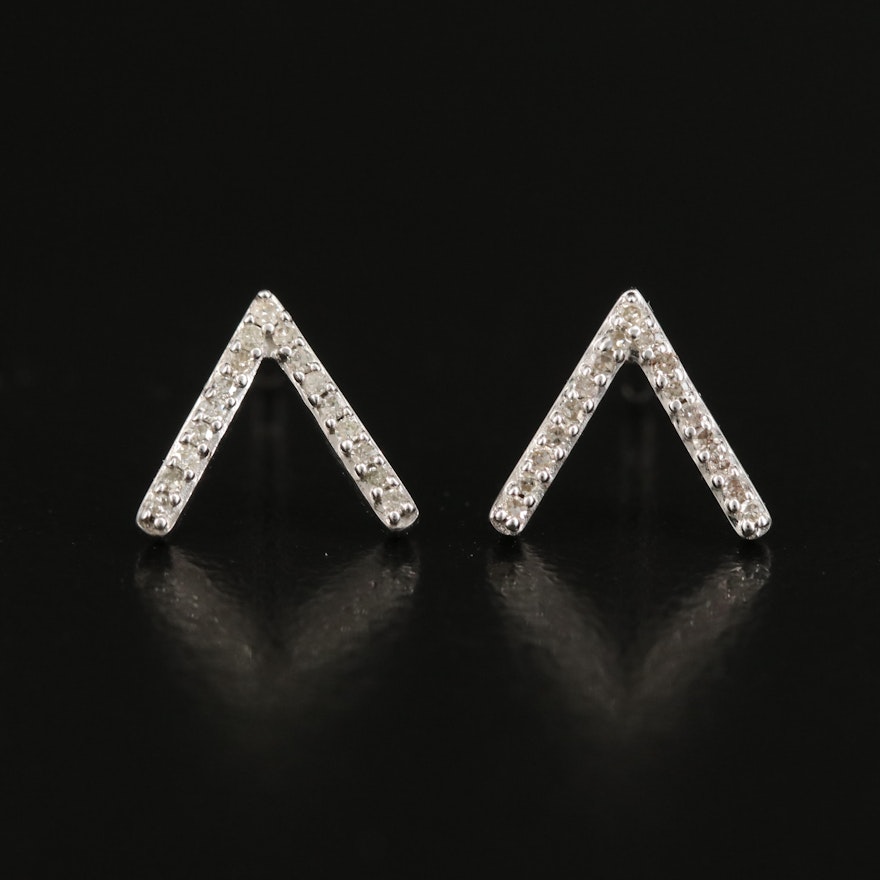 Sterling Diamond Chevron Stud Earrings