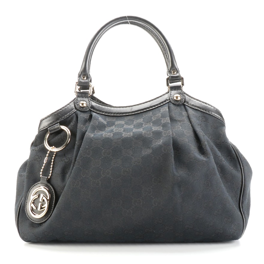 Gucci Sukey Tote Bag in Black GG Monogram Canvas and Leather