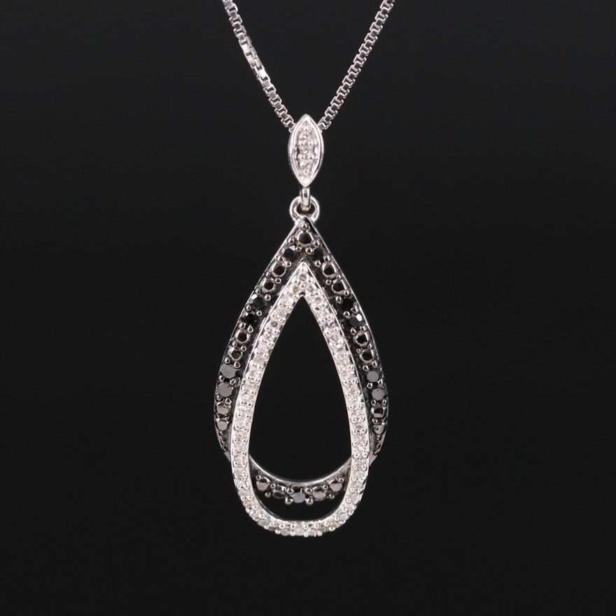 Sterling Diamond Teardrop Pendant Necklace