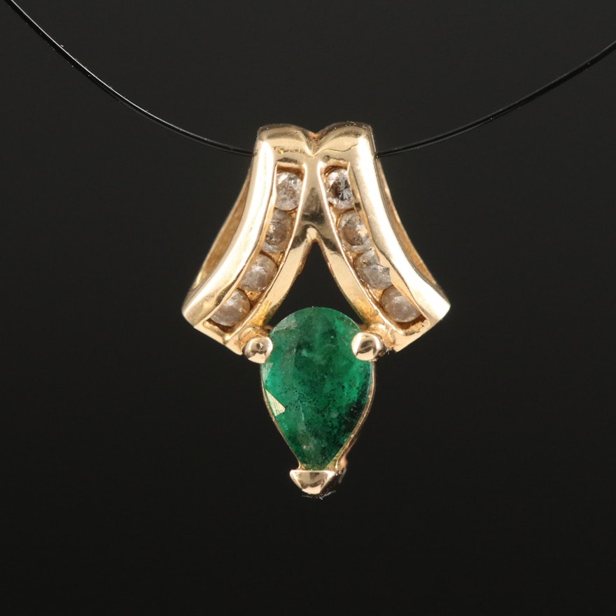 14K Emerald and Diamond Slide Pendant