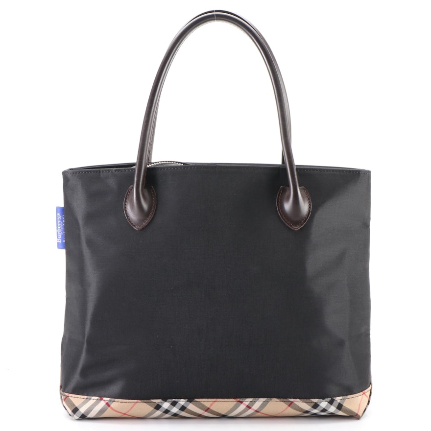 Burberry Blue Label Tote Bag in "Nova Check" Detail Nylon and Leather Trim