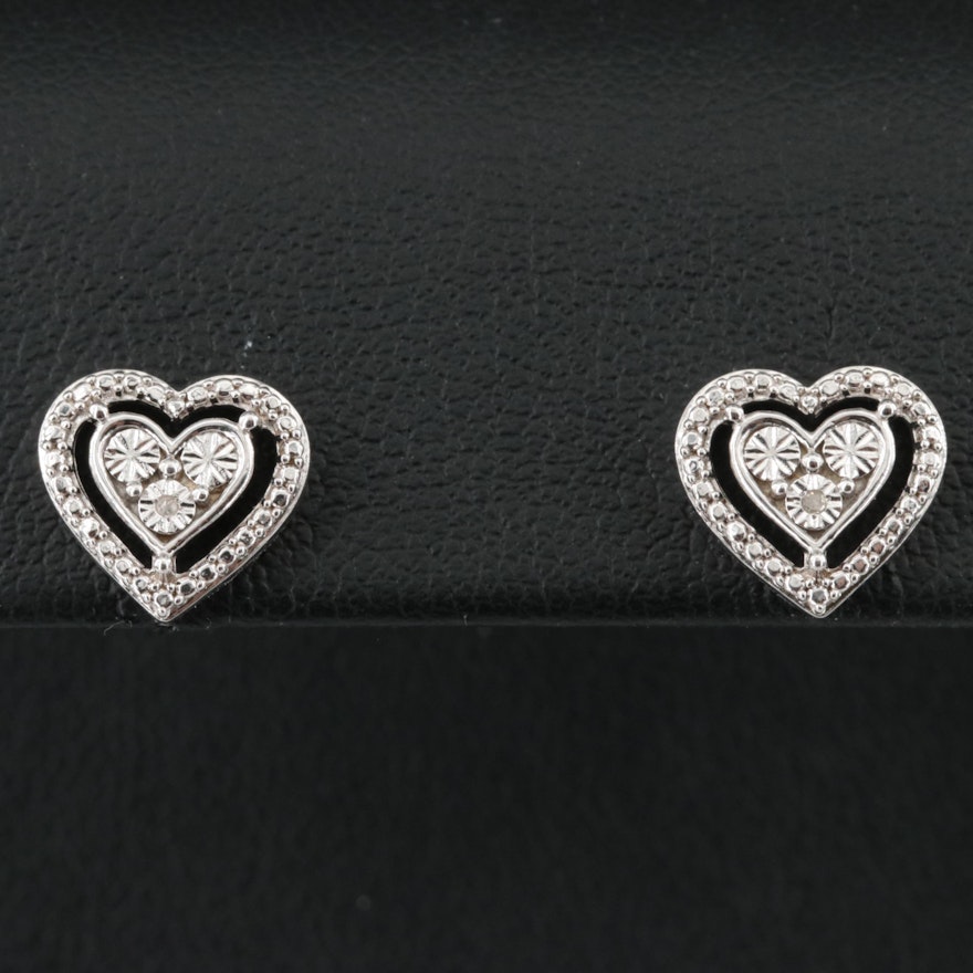 Sterling Diamond Heart Earrings