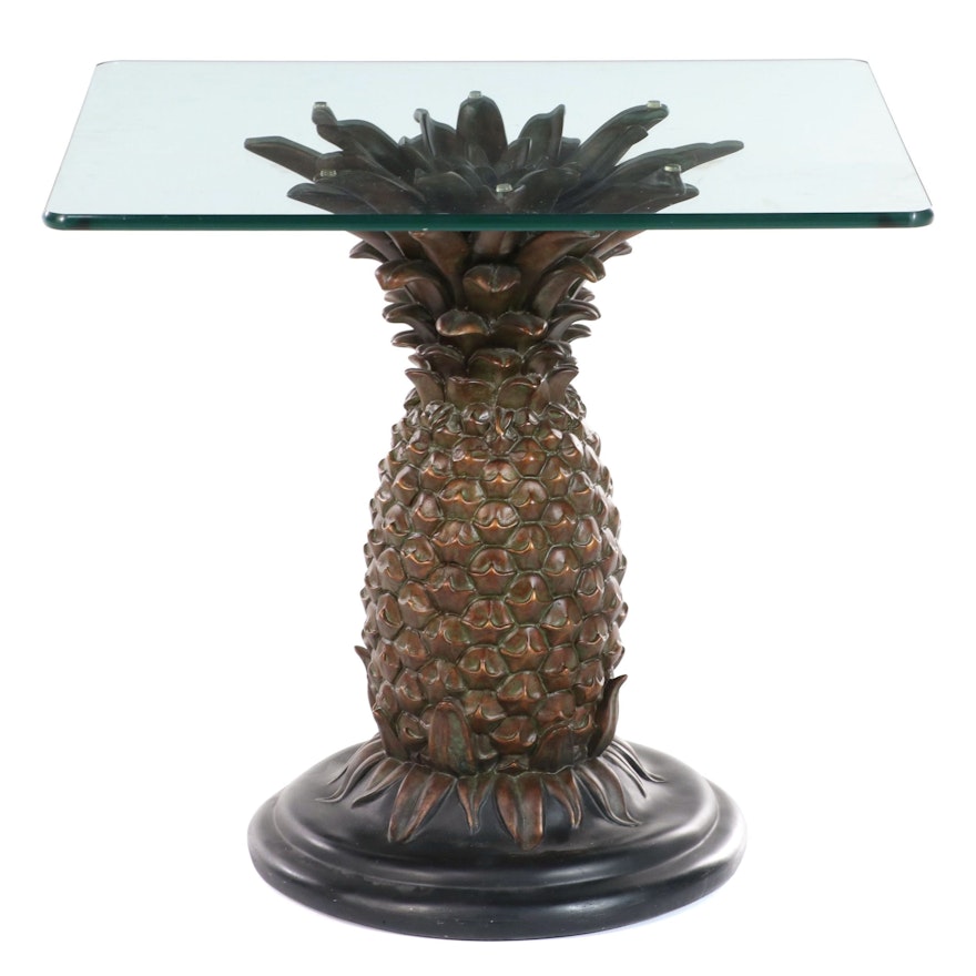 Molded Pineapple End Table with Glass Top