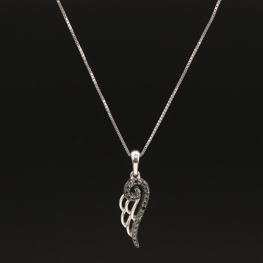 Sterling Diamond Wing Pendant Necklace