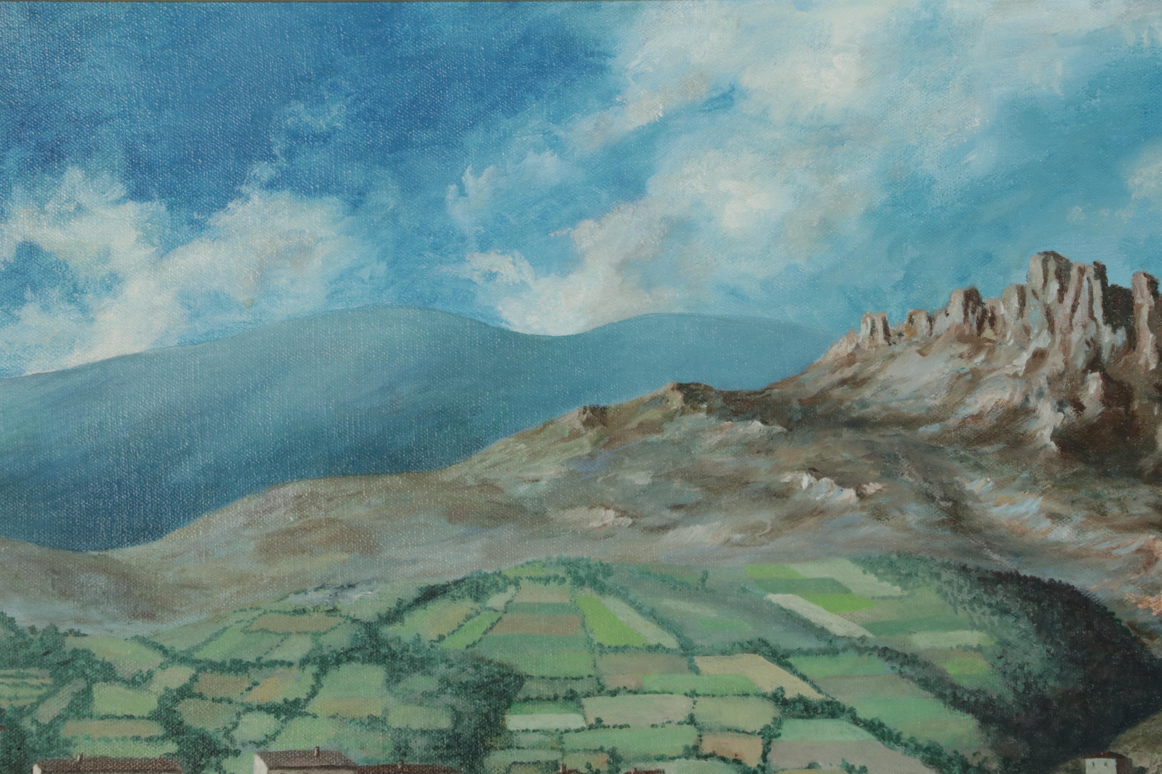 V. Del Monte Seascape Oil Painting of Mediterranean Coastal Village, 1973