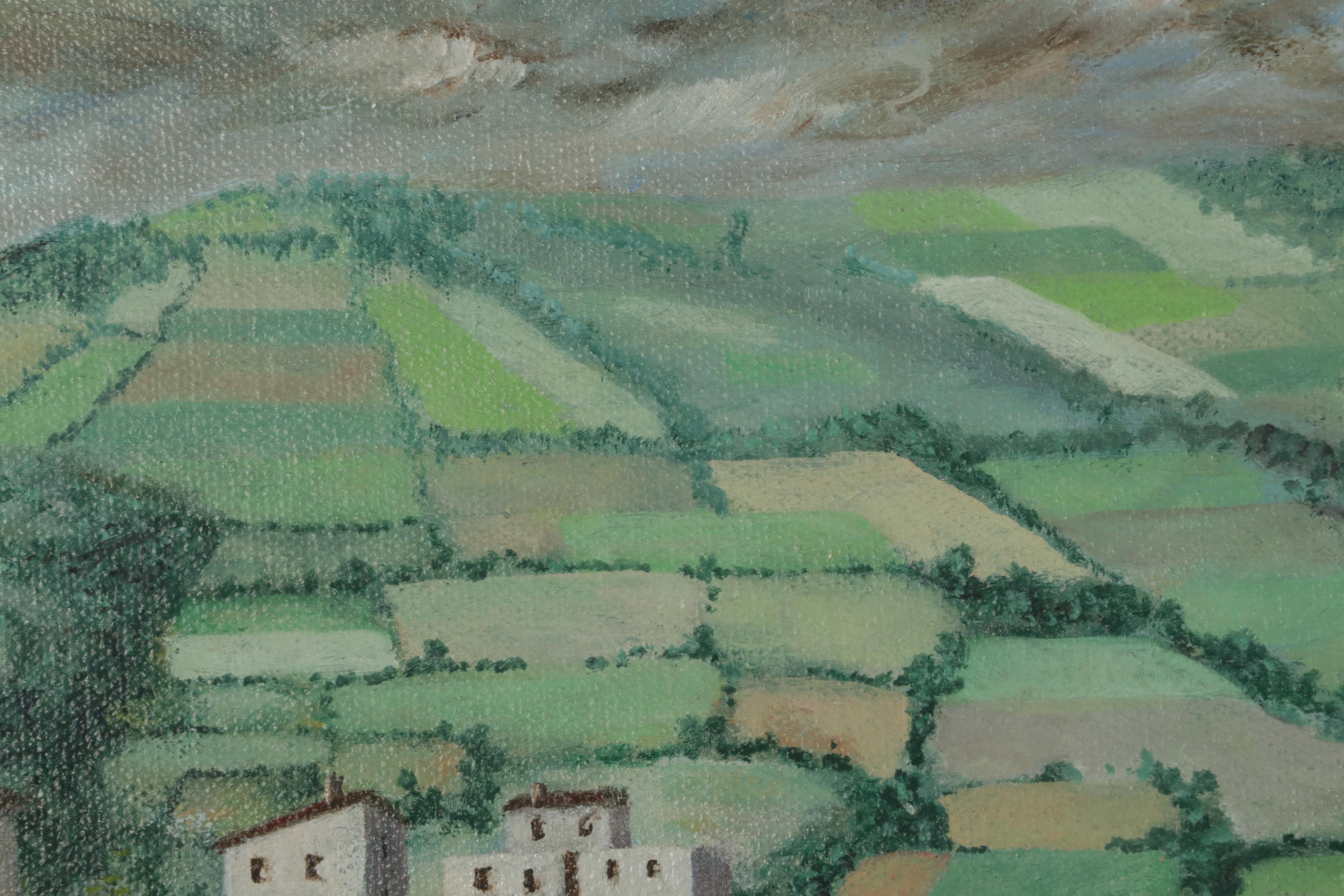 V. Del Monte Seascape Oil Painting of Mediterranean Coastal Village, 1973