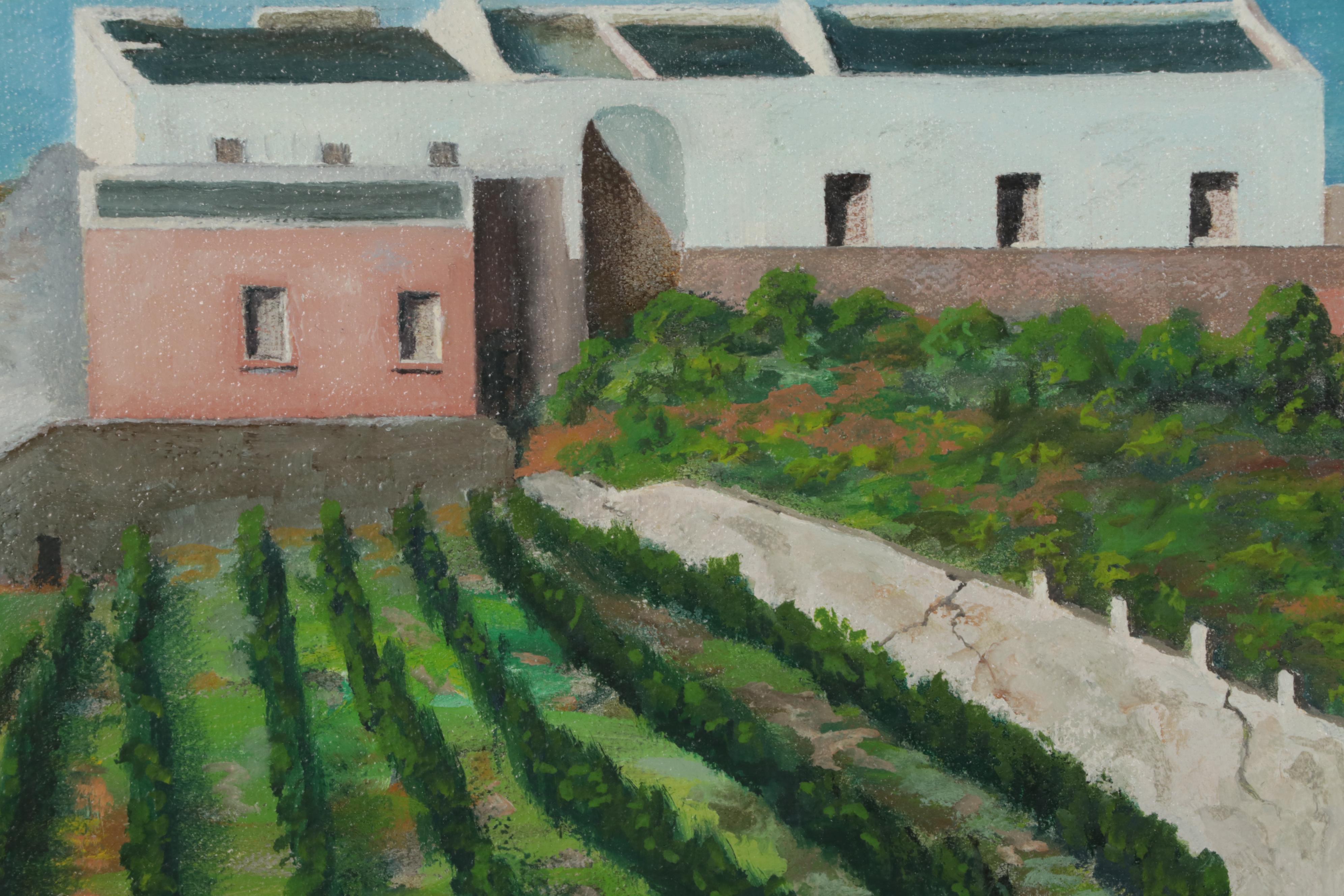 V. Del Monte Seascape Oil Painting of Mediterranean Coastal Village, 1973