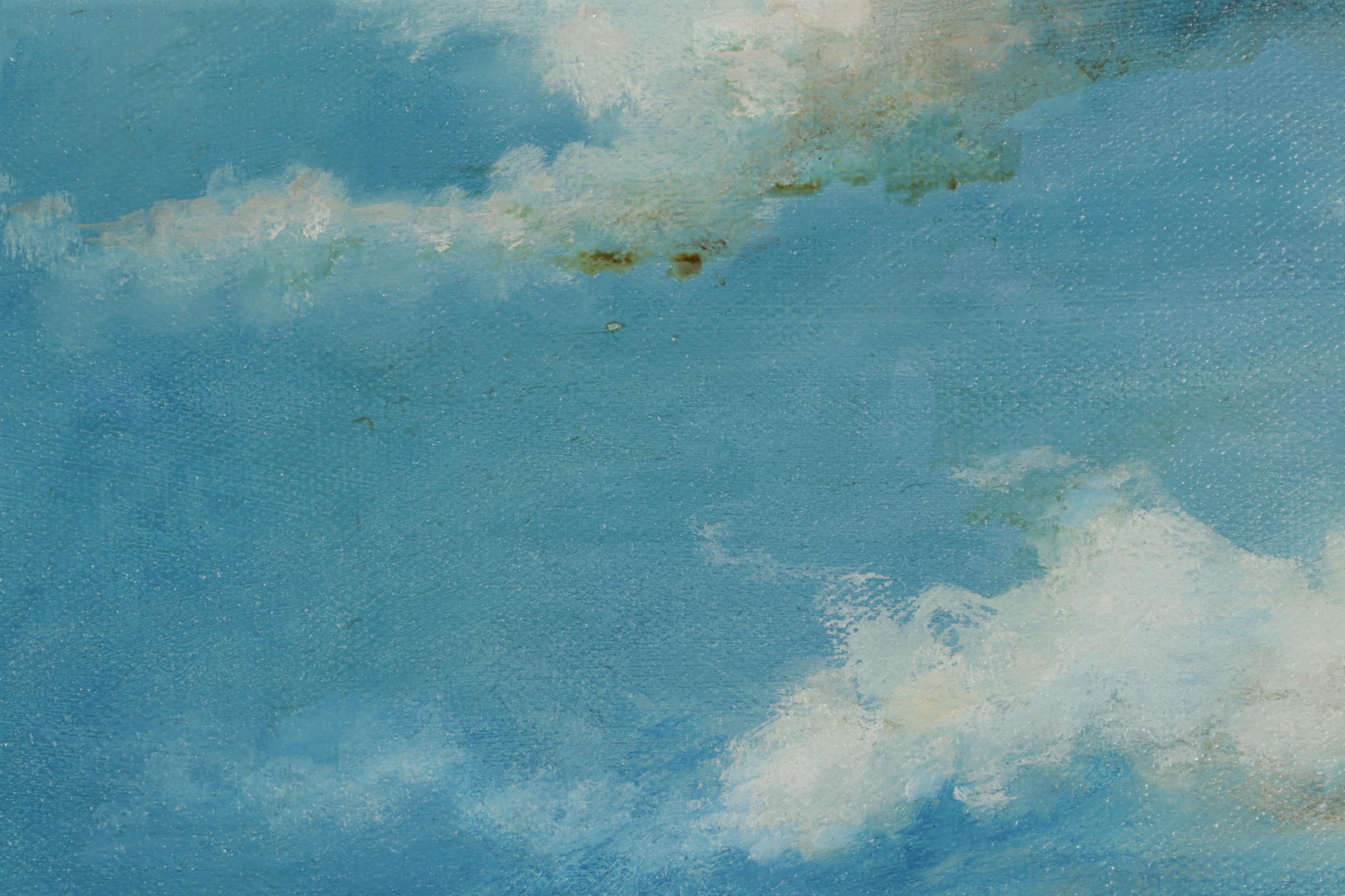 V. Del Monte Seascape Oil Painting of Mediterranean Coastal Village, 1973