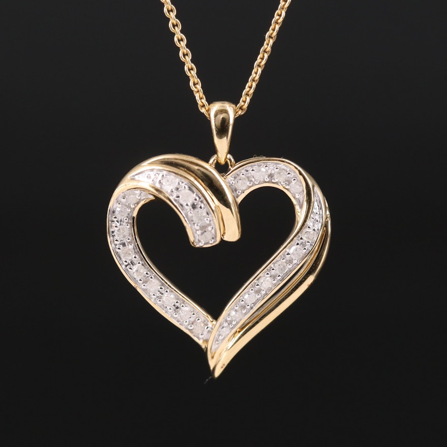 Sterling Diamond Heart Pendant Necklace